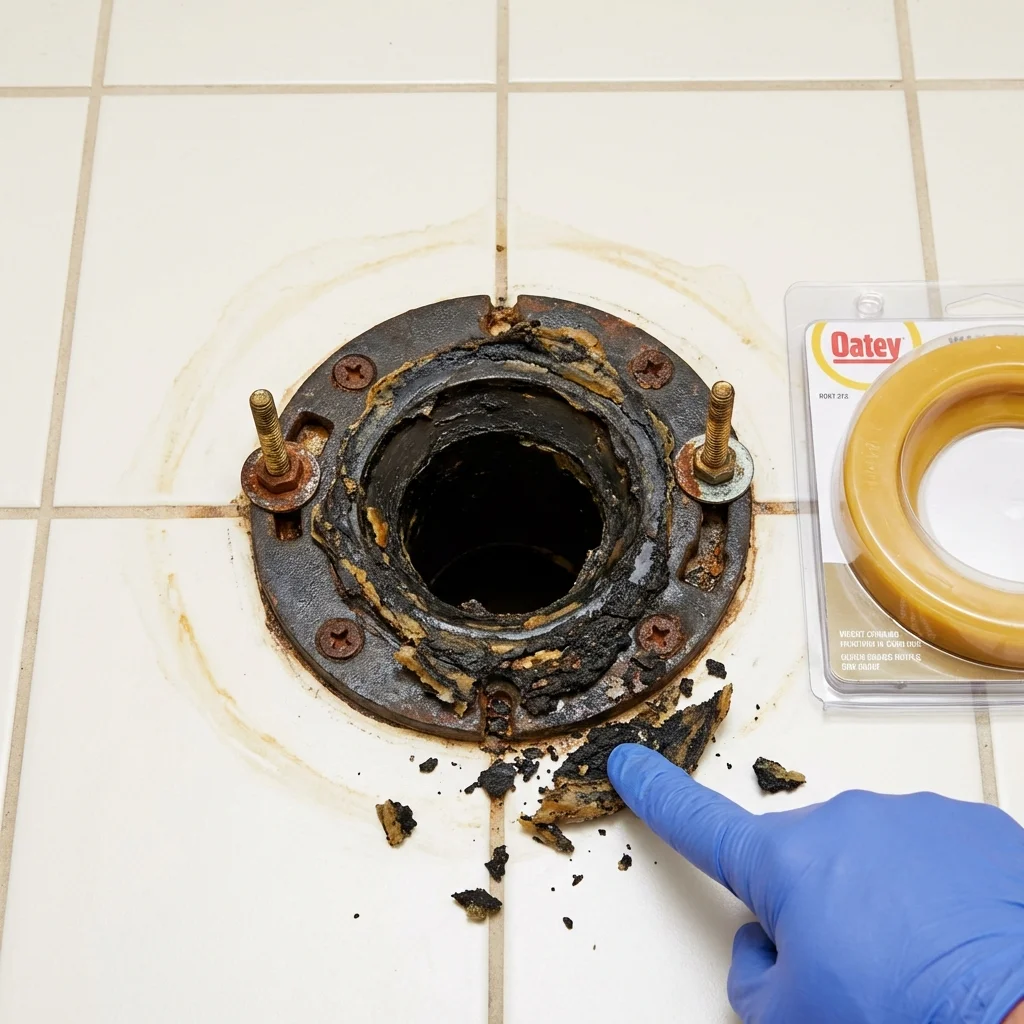 Failed wax ring showing water seepage at the base of a toilet in a Sylvester, GA home